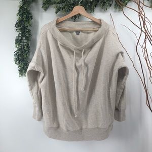 Aerie Oatmeal oversized off the shoulder drawstring neckline sweatshirt